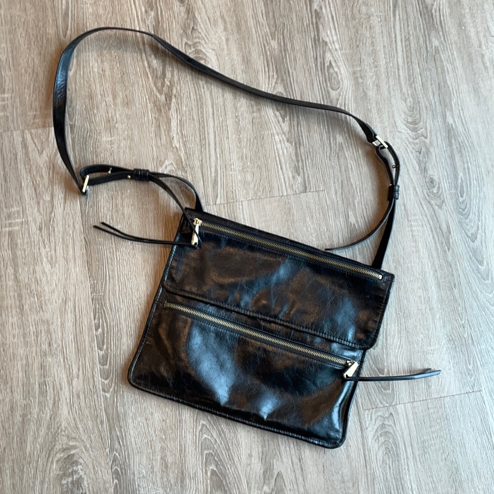 Black leather Hobo Square Crossbody